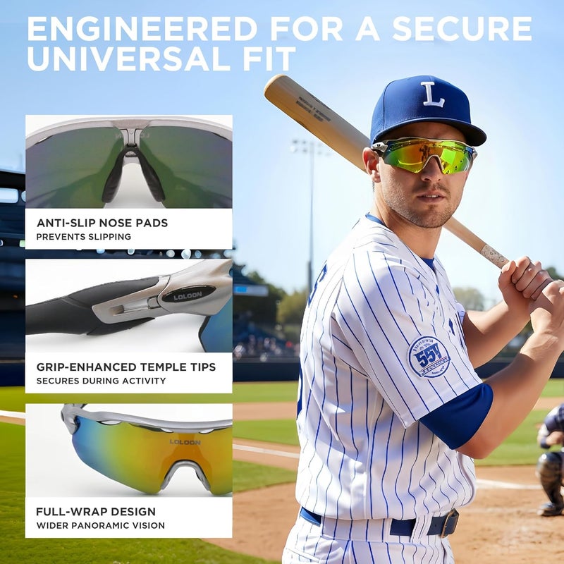 LOLOON Store Cycling Sunglasses for Men Women Youth, Wrap Around Sports Sunglasses for Running Climbing Bike Baseball Softball Golf - Image 3